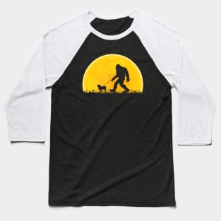 Bigfoot Walking Pug Dog Moon Sasquatch Baseball T-Shirt